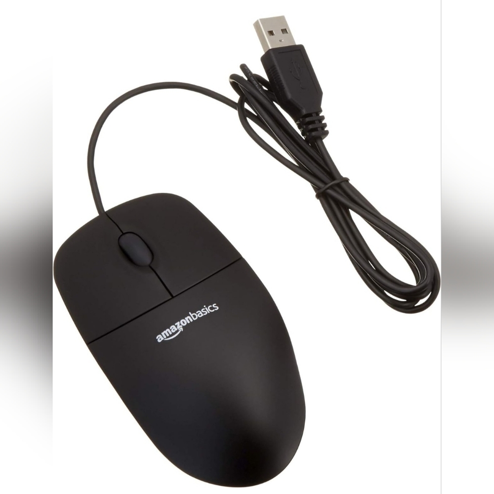 Amazon Basics 3-Button Wired USB Computer Mouse Black PC Desktop Laptop New